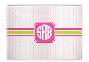 Seersucker Band Pink and Green Glass Cutting Board