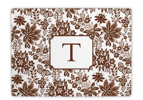 Classic Floral Brown Glass Cutting Board