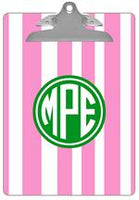 Pink Stripe with Green Monogram Monogram Clipboard