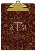 Personalized Burgundy Damask Clipboard
