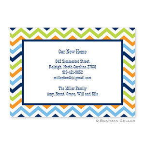 Chevron Blue, Orange & Lime Flat Notecard