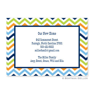 Chevron Blue, Orange & Lime Flat Notecard