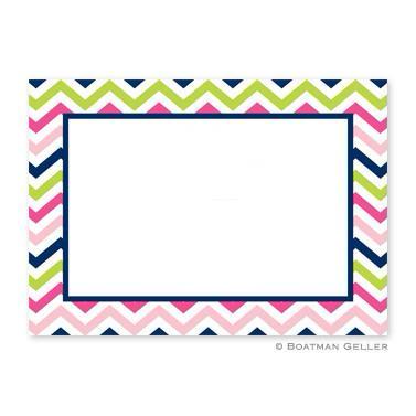 Chevron Pink, Navy & Lime Flat Notecard