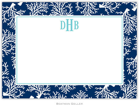 Coral Repeat Navy Flat Notecard