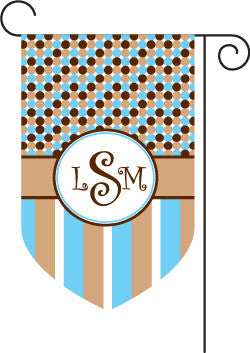Monogrammed Blue & Brown Garden Flag