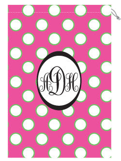 Monogrammed Pink & Green Polka Dot Laundry Bag