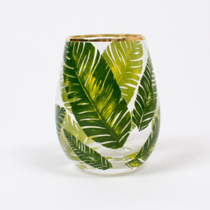 Palm Print & Gold Stemless Wine Glass