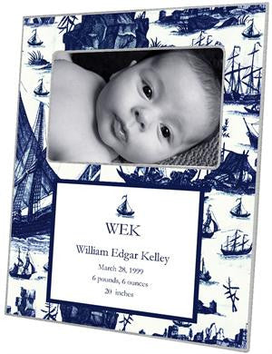 Navy Boat Toile Picture Frame