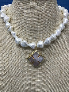 Mother of Pearl French Cross Necklace