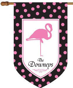 Monogrammed Flamingo Black & Pink House Flag