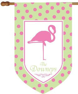 Monogrammed Flamingo Green & Pink House Flag
