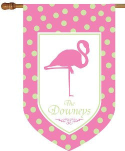 Monogrammed Flamingo Pink & Green House Flag