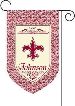 Monogrammed Burgundy Fleur De Lis with Border Garden Flag