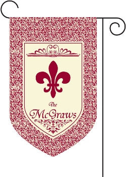 Monogrammed Burgundy Fleur De Lis Garden Flag