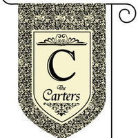 Monogrammed Black Floral Garden Flag