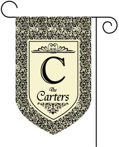 Monogrammed Black Floral Garden Flag