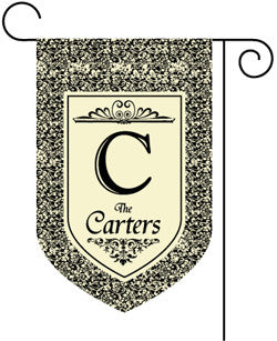 Monogrammed Black Floral Garden Flag