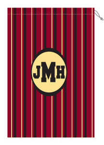 Monogrammed Garnet & Gold Striped Laundry Bag