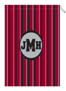 Monogrammed Garnet & Black Striped Laundry Bag