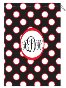 Monogrammed Red & Black Polka Dot Laundry Bag