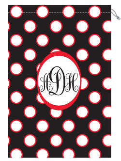 Monogrammed Red & Black Polka Dot Laundry Bag