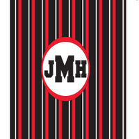 Monogrammed Red & Black Striped Laundry Bag