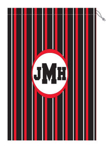 Monogrammed Red & Black Striped Laundry Bag