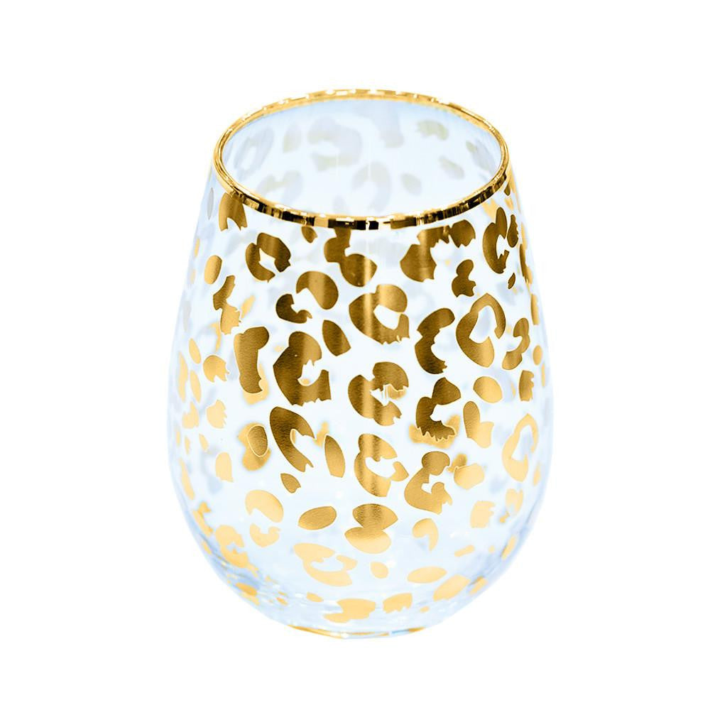 Elegant Hand Painted Gold Leopard Print Wine Glasses