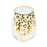 Gold Leopard Print Stemless Wine Glass

