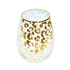 Gold Leopard Print Stemless Wine Glass