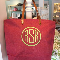 Monogrammed Natural Jute Tote Bag