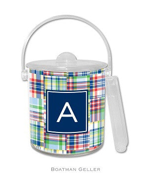 Madras Patch Blue Monogrammed Lucite Ice Bucket