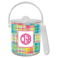 Madras Patch Bright Monogrammed Lucite Ice Bucket