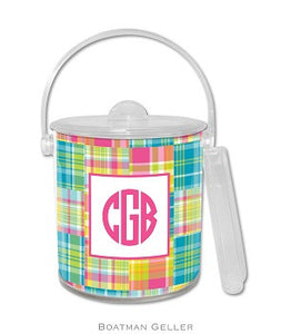 Madras Patch Bright Monogrammed Lucite Ice Bucket
