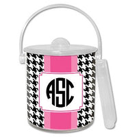 Alex Houndstooth Black Monogrammed Lucite Ice Bucket