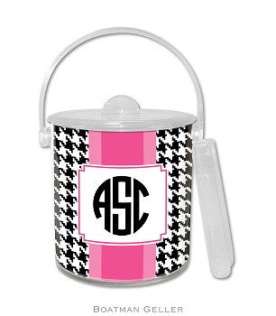 Alex Houndstooth Black Monogrammed Lucite Ice Bucket