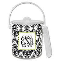 Madison Damask White with Black Monogrammed Lucite Ice Bucket