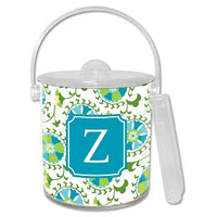 Suzani Teal Monogrammed Lucite Ice Bucket