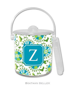 Suzani Teal Monogrammed Lucite Ice Bucket