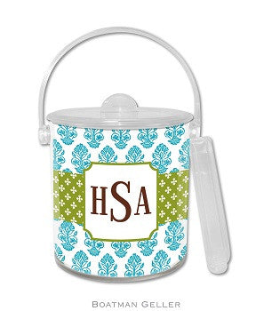 Betti Teal Monogrammed Lucite Ice Bucket