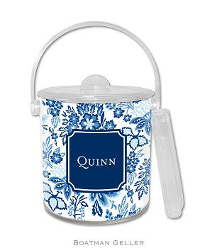 Classic Floral Blue Monogrammed Lucite Ice Bucket