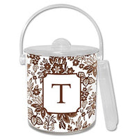 Classic Floral Brown Monogrammed Lucite Ice Bucket