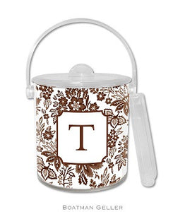 Classic Floral Brown Monogrammed Lucite Ice Bucket