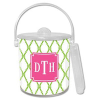 Bamboo Green & Raspberry Monogrammed Lucite Ice Bucket