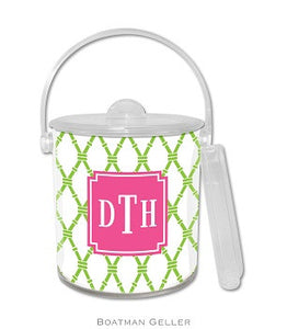 Bamboo Green & Raspberry Monogrammed Lucite Ice Bucket