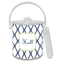 Bamboo Navy & Green Monogrammed Lucite Ice Bucket