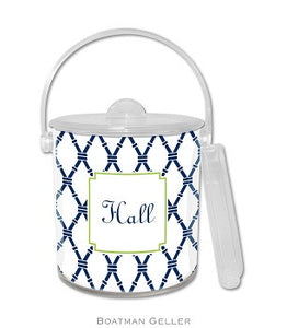 Bamboo Navy & Green Monogrammed Lucite Ice Bucket