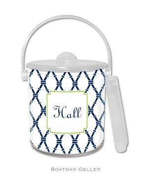 Bamboo Navy & Green Monogrammed Lucite Ice Bucket