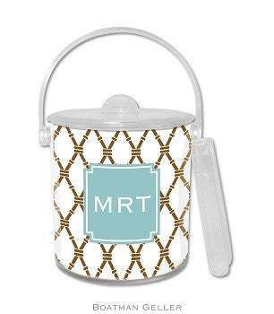 Bamboo Brown & Slate Monogrammed Lucite Ice Bucket