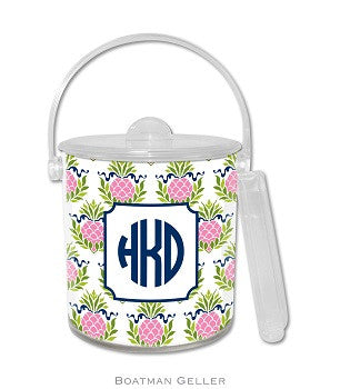 Pineapple Repeat Pink Monogrammed Lucite Ice Bucket